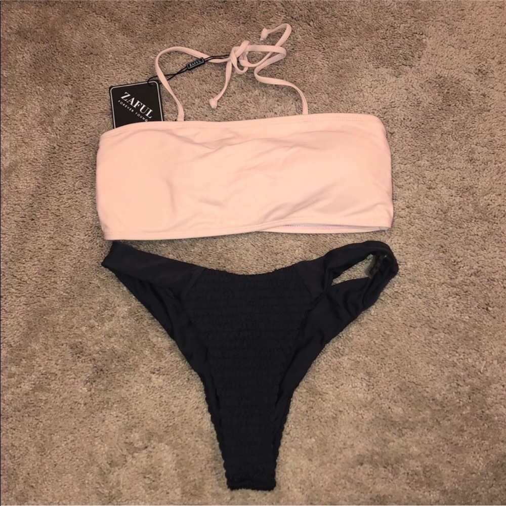 NWT Zaful mismatched pink/dark gray bikini- size 4